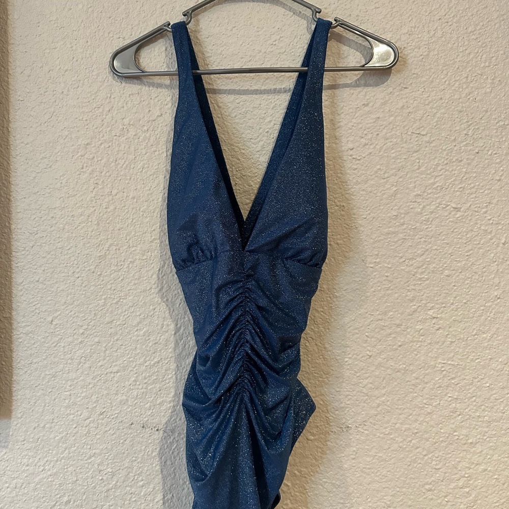 Shade & Shore Blue One Piece Swimsuit with Ruched Front